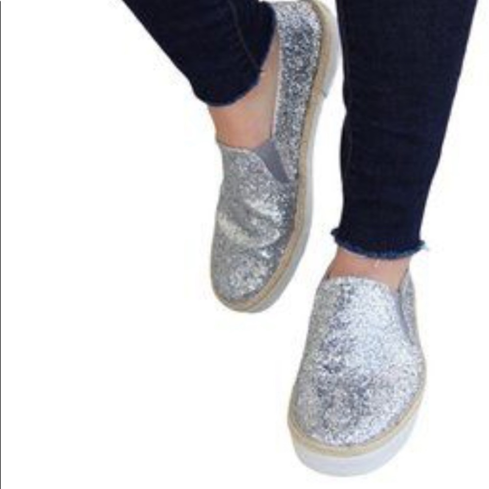 Jack Rogers Tucker Silver Sparkle Slip On Sneakers Women S8.5M